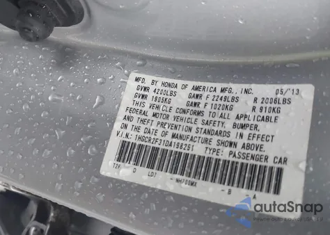 2013 Honda Accord Lx z USA, uszkodzony, nr VIN 1HGCR2F31DA198251